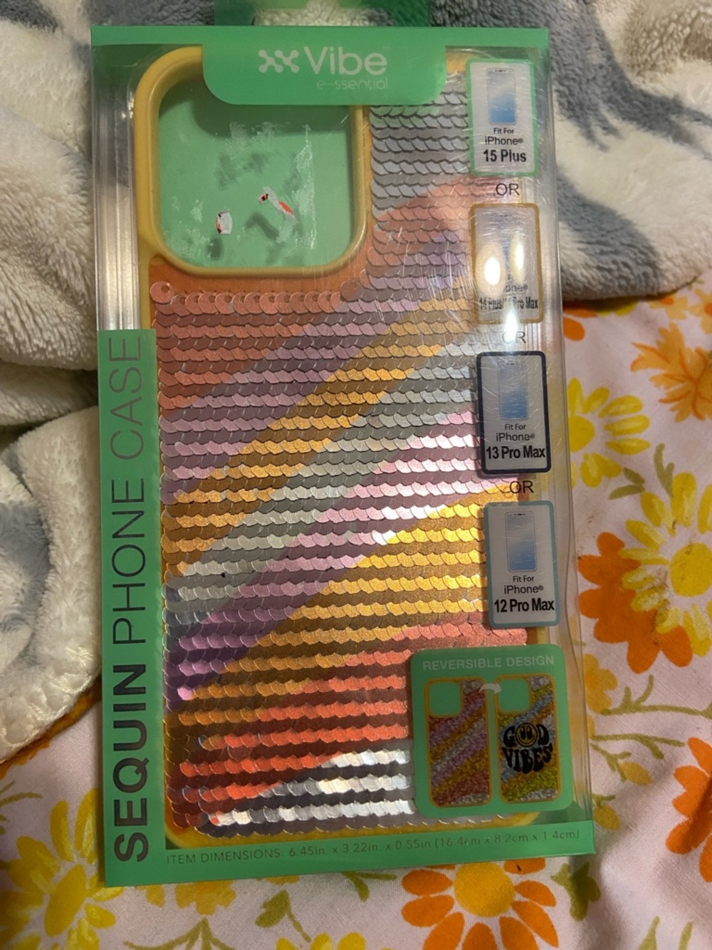GOOD VIBES SEQUIN CASE NEW iPhone 14/15 PLUS 12/13/14 PRO MAX XX VIBES